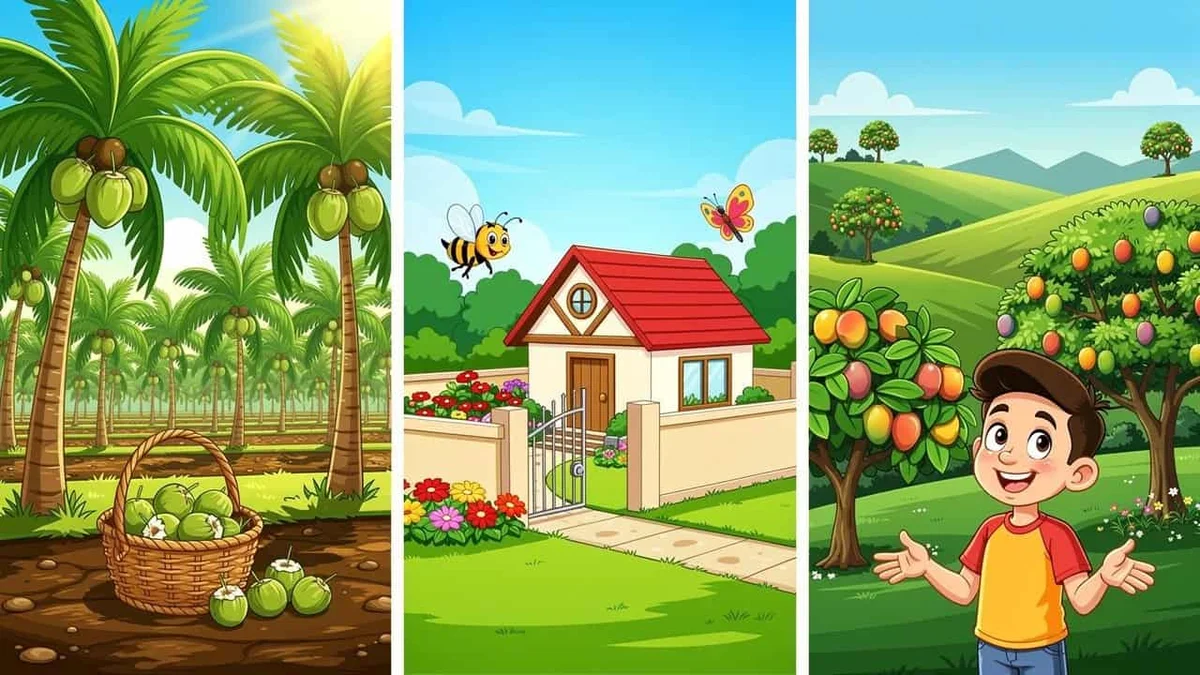 Cartoon showing different types of Coimbatore farm land
