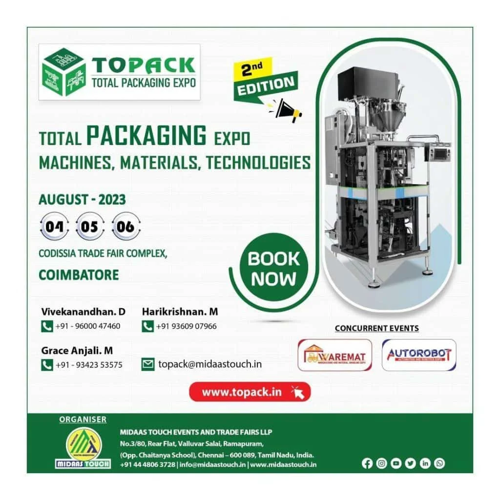 TOPACK Expo – Total Packaging Exhibition CODISSIA, Coimbatore 2023