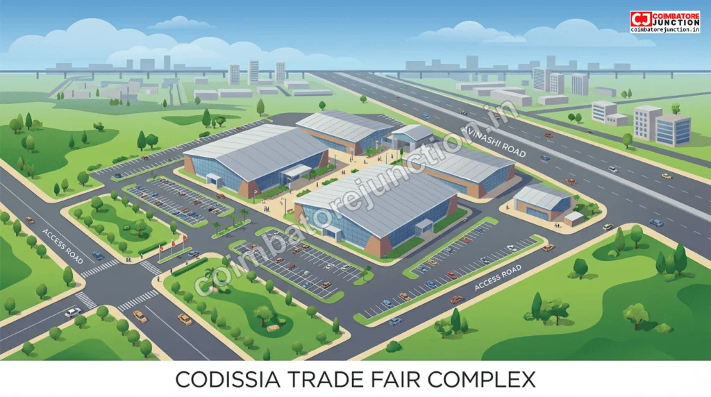 Aerial view of CODISSIA Trade Fair Complex on Avinashi Road Coimbatore venue for Jubilant Tamilnadu Summit