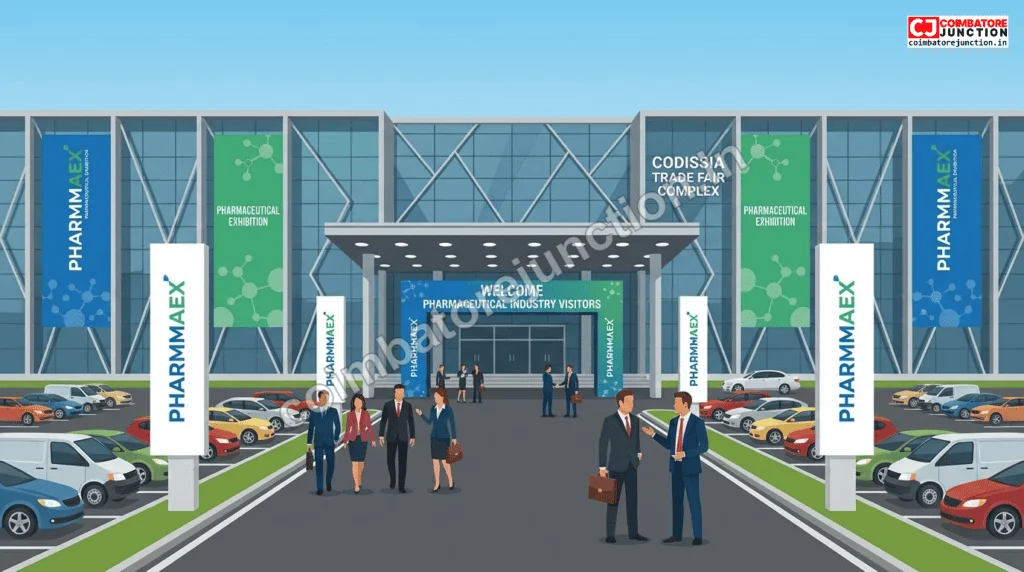 CODISSIA Trade Fair Complex entrance Coimbatore venue for PharmmaEx pharmaceutical exhibition