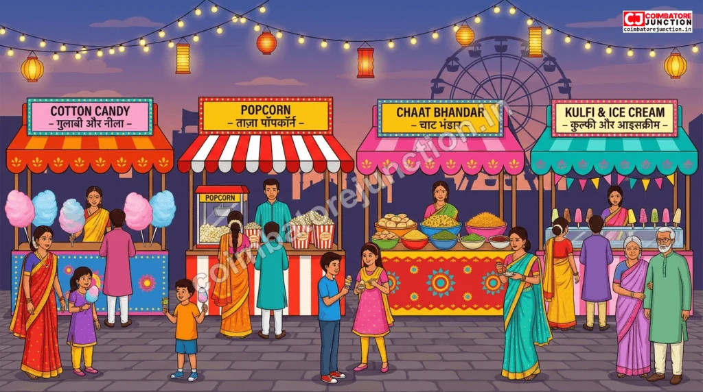 Food stalls serving snacks and drinks at Ooh-La-La Carnival Coimbatore 2026