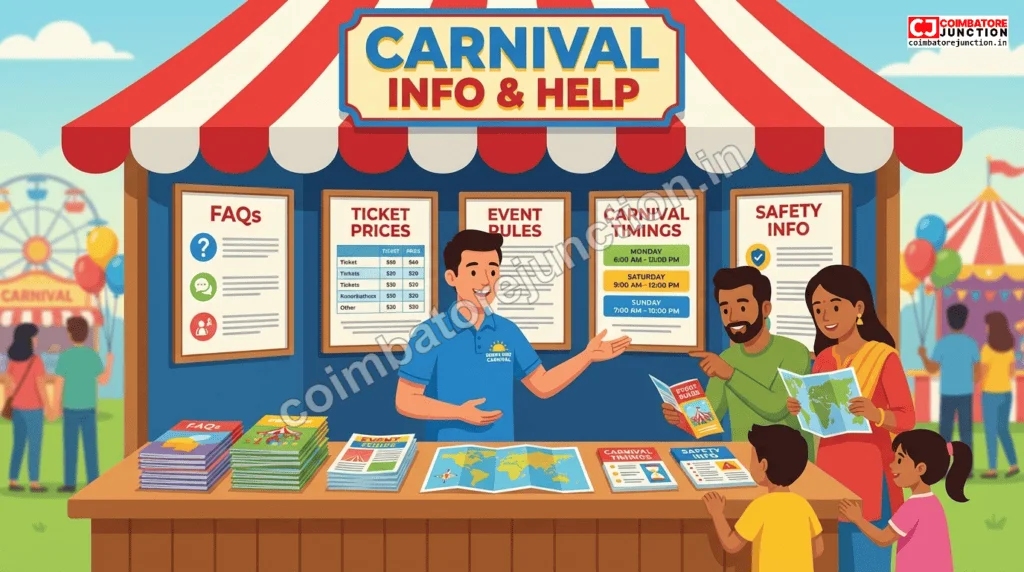Information booth at Ooh-La-La Carnival Coimbatore 2026 answering visitor questions
