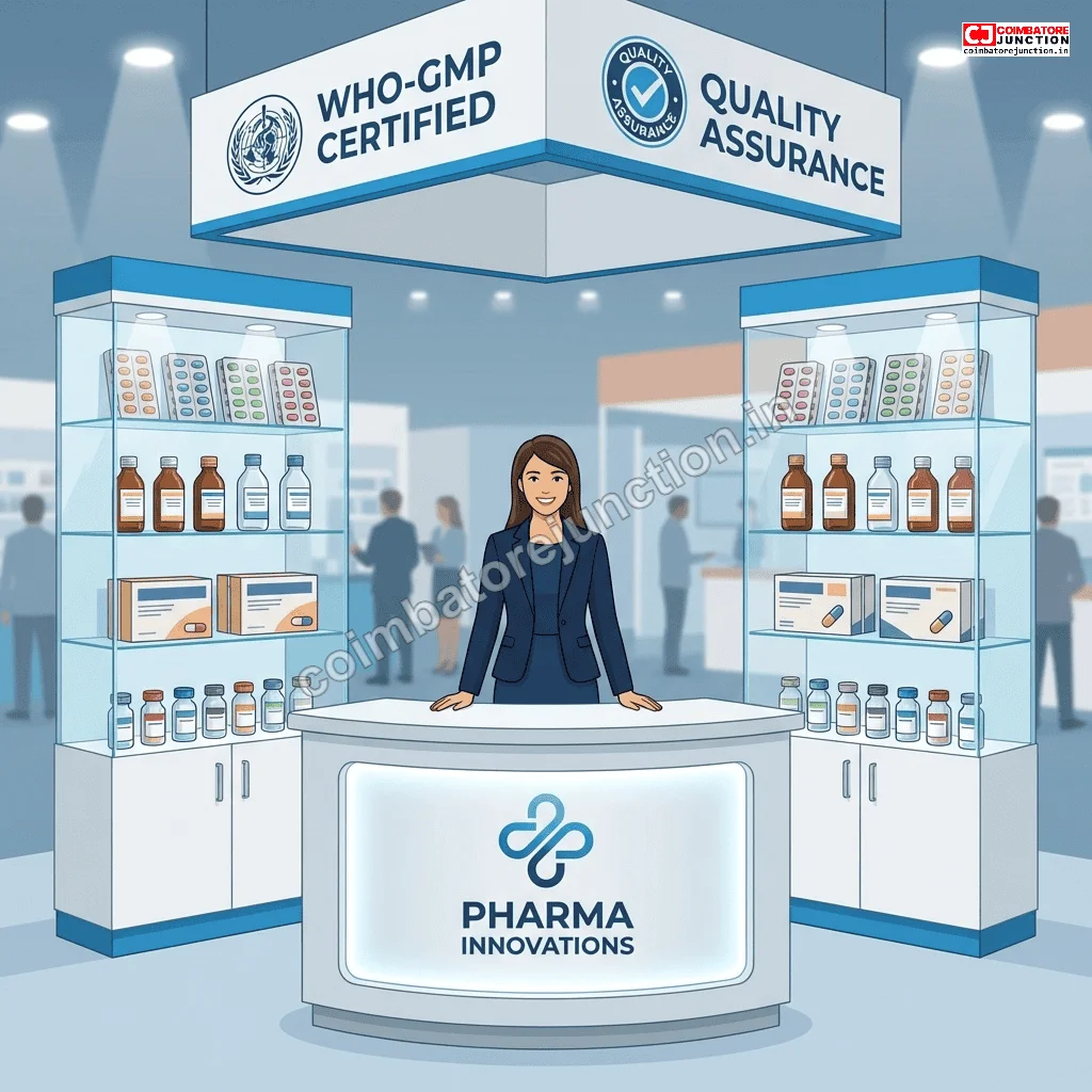 Finished pharmaceutical formulations including tablets syrups and injectables displayed at PharmmaEx exhibition booth