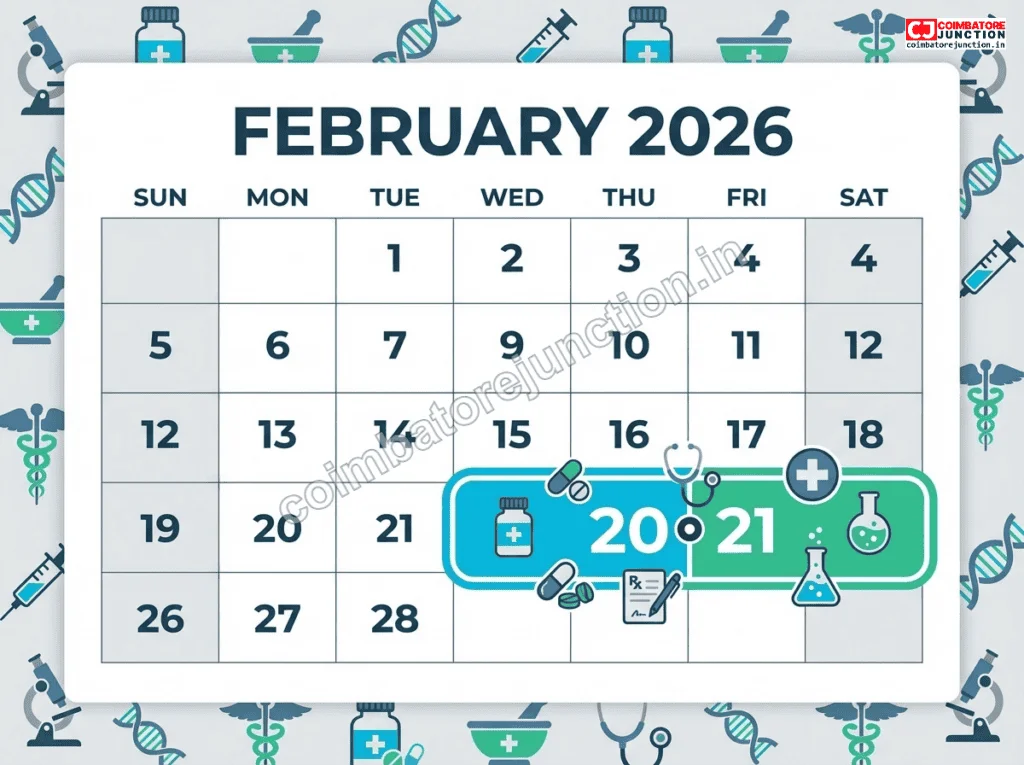 PharmmaEx Coimbatore 2026 dates February 20-21 highlighted on calendar