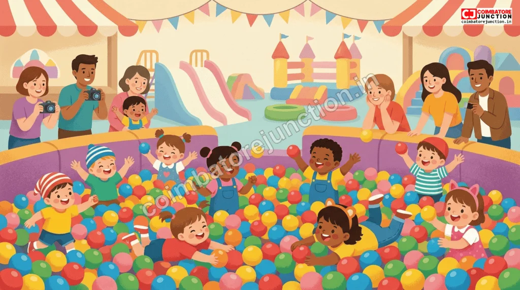 Toddlers enjoying ball pool and soft play activities at Ooh-La-La Carnival Coimbatore toddler zone