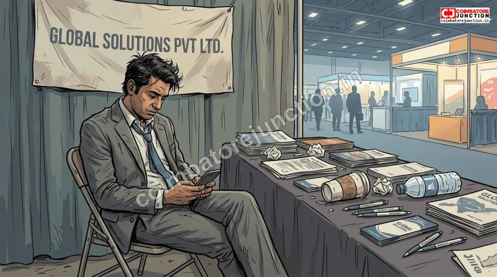  Exhausted trade fair attendee illustrating common mistakes to avoid at business events
