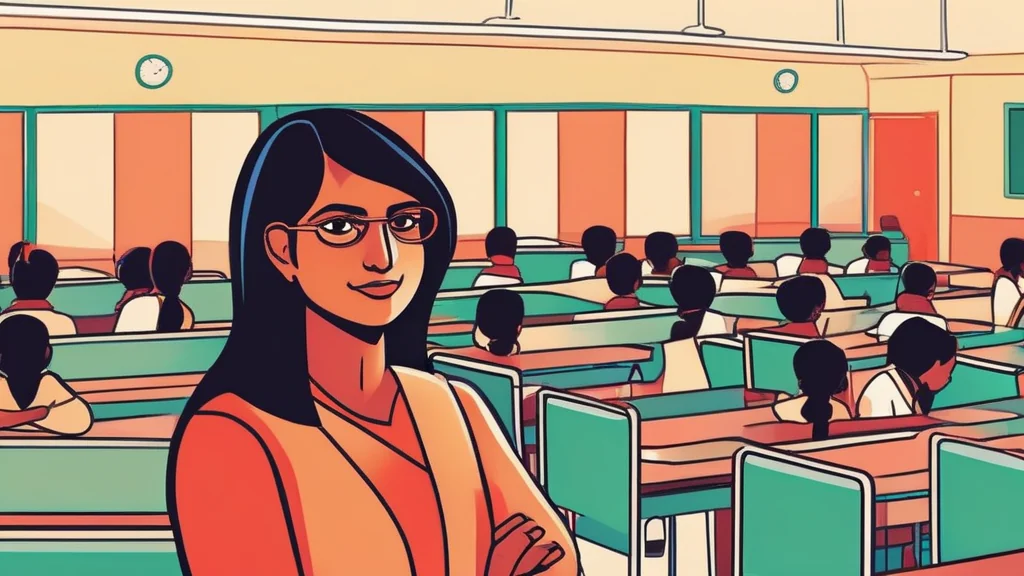 A teacher standing at the front of a classroom of students in Coimbatore